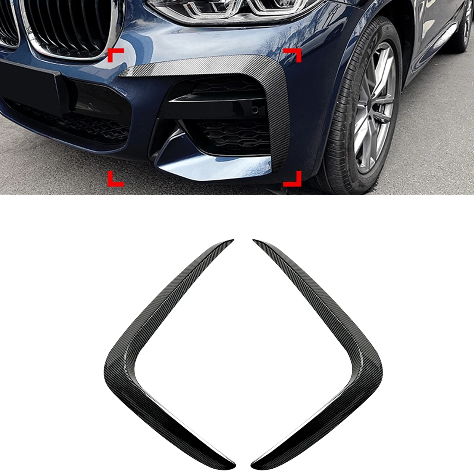 Fog Light Intake Frame Spoiler Cover Canards Front Bumper Side Air Vent Splitter Trim For BMW X3 X4 G01 G02 2018-2021 M Sport