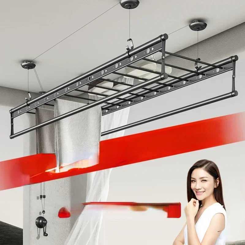 Elevating Drying Racks Hand Winch Balcony Double Rod Type Clothing Fork for Home Use Automatic Top Installation Manual