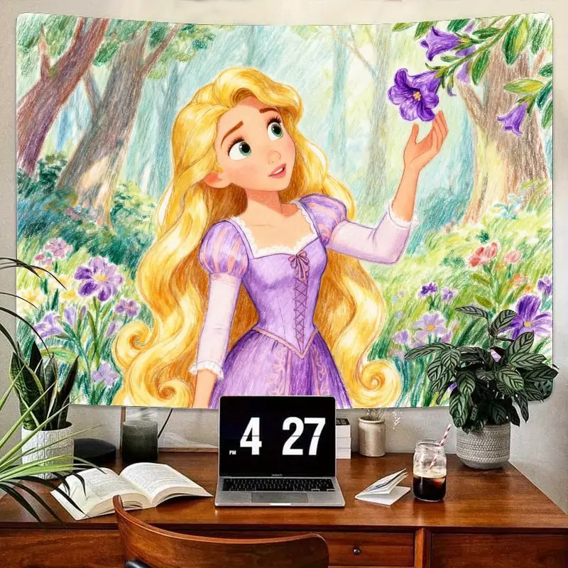 

1PC Fairytale Princess Rapunzel Tapestry, Long Hair Forest Floral Aesthetic Wall Art, Polyester Bedroom Dorm Decor Gift for Girl