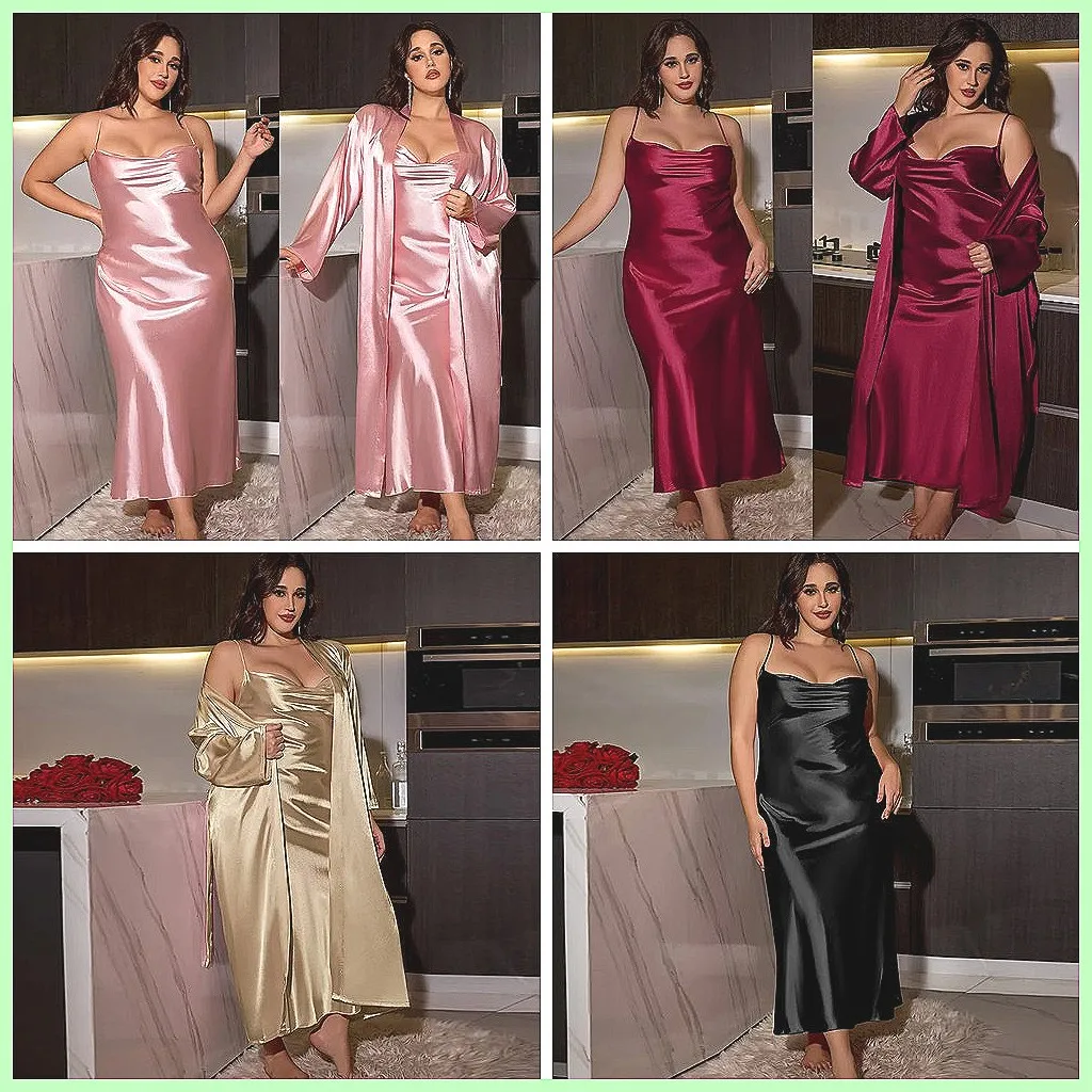 

Women's Sexy Summer Pajama Set: Big Size Long Nightgown & Robe 2pcs Comfortable Home Wear