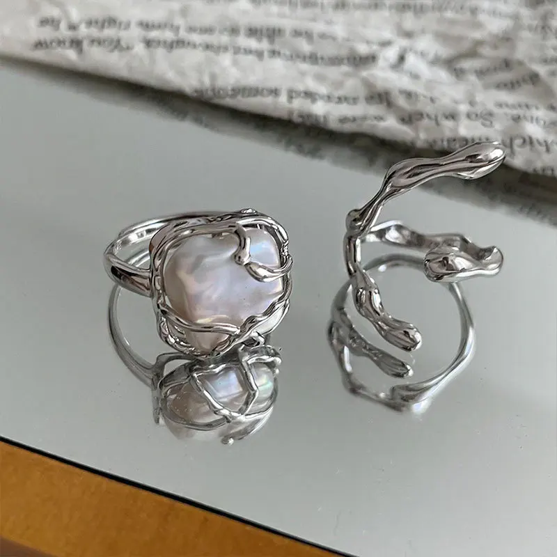 925 Stamp Silver Color Cool Multiple Styles Irregular Rings Pearl Crystal Zircon Jewelry Girls Gift Dropshipping