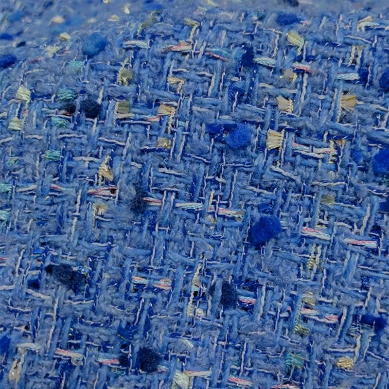 

Blue Color With Loops Wool Yarn-Dyed Braide Tweed Fabric For Autumn Jacket Dress Suit Coat DIY Cloth Sewing Material