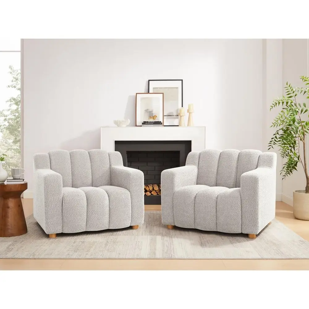 

2-Piece Oversized Accent Chair Set, Comfortable Boucle Fabric Upholstery, Suitable for Living Room, Bedroom, Office, Waiting Roo