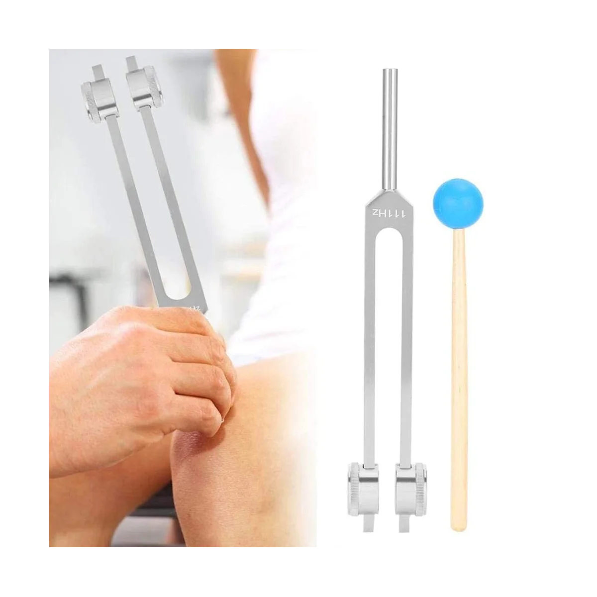 Aluminum Alloy Tuning Forks,111Hz Tuning Fork with Hammers for Nervous System Testing Sound Healing Therapy,Silver