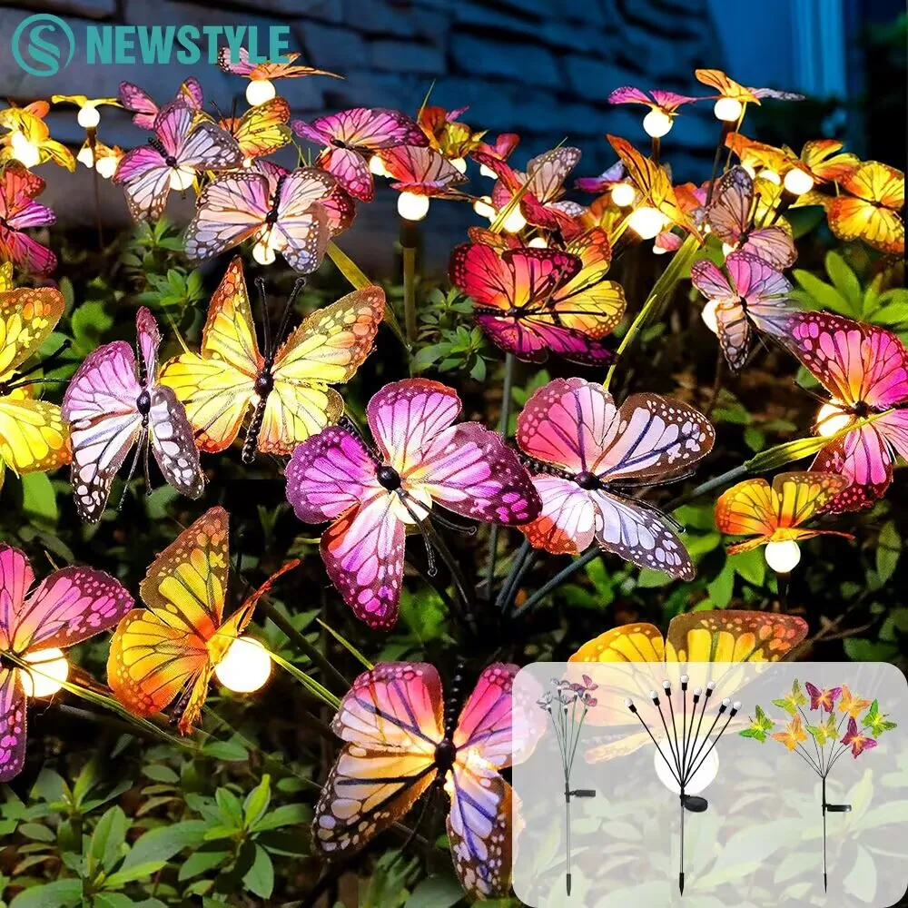 Solar Butterfly Lights Outdoor Firefly Lights Solar Swaying Garden Lights 6/8LED Landscape Lamp Waterproof Yard Pathway Decor