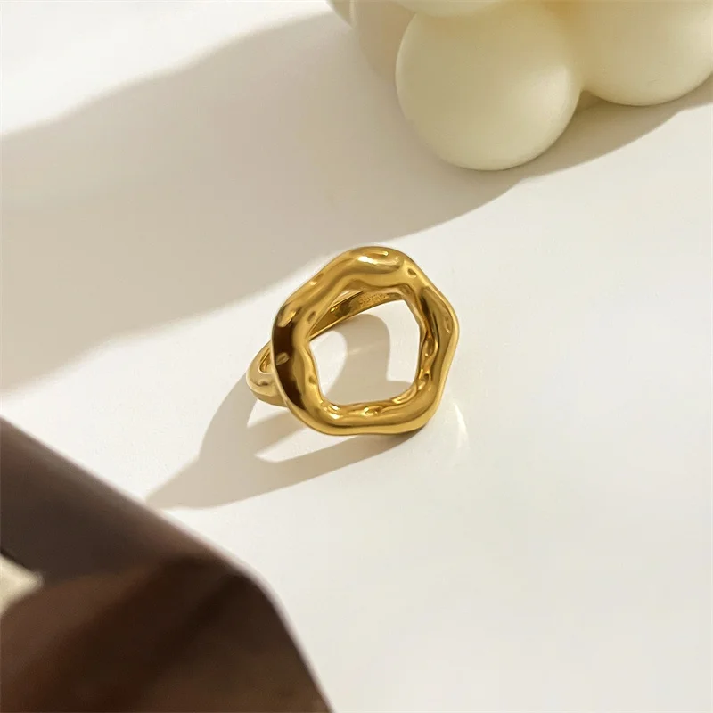 Stainless Steel Chunky Rings for Women Gold Color Hyperbole Large Ring Simple Geometric Aesthetic Female Adjustable Ring