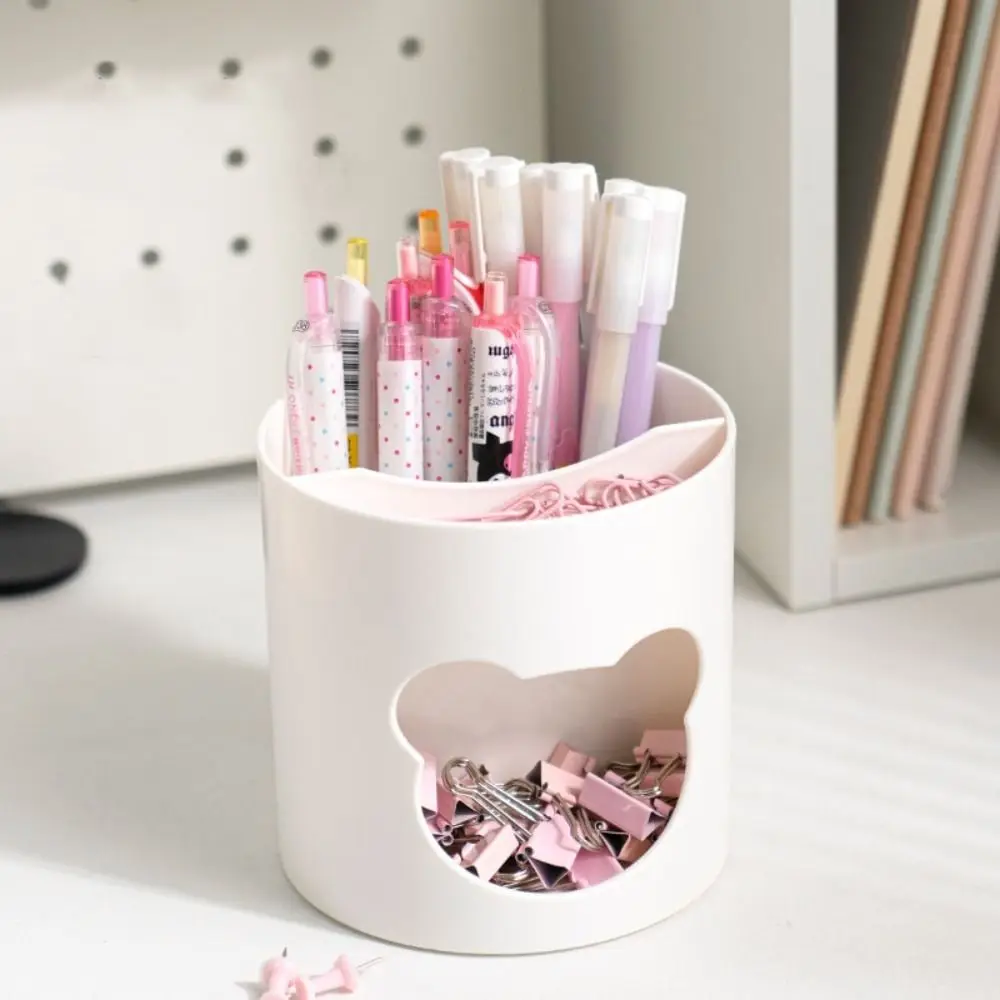 Cute Kawaii Bear Pen Holder Multifunction Plastic Pencil Storage Box Student Stationery Desktop Organizer Holder Container