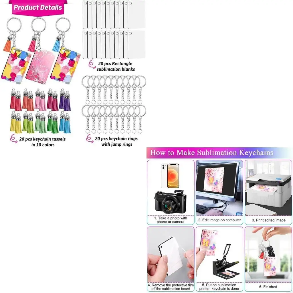 80 Pcs Sublimation Blank Products Keychain Blank Tassel for Key Ring Suitable for Diy Office Label Art Craft Decoration
