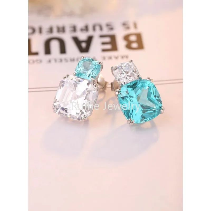 Ruihe New 925 Sterling Silver Earring 15.55CT Lab Grown Paraiba and 5A Cubic Zirconia Gemstone Ladies Fashion Jewelry Wholesale