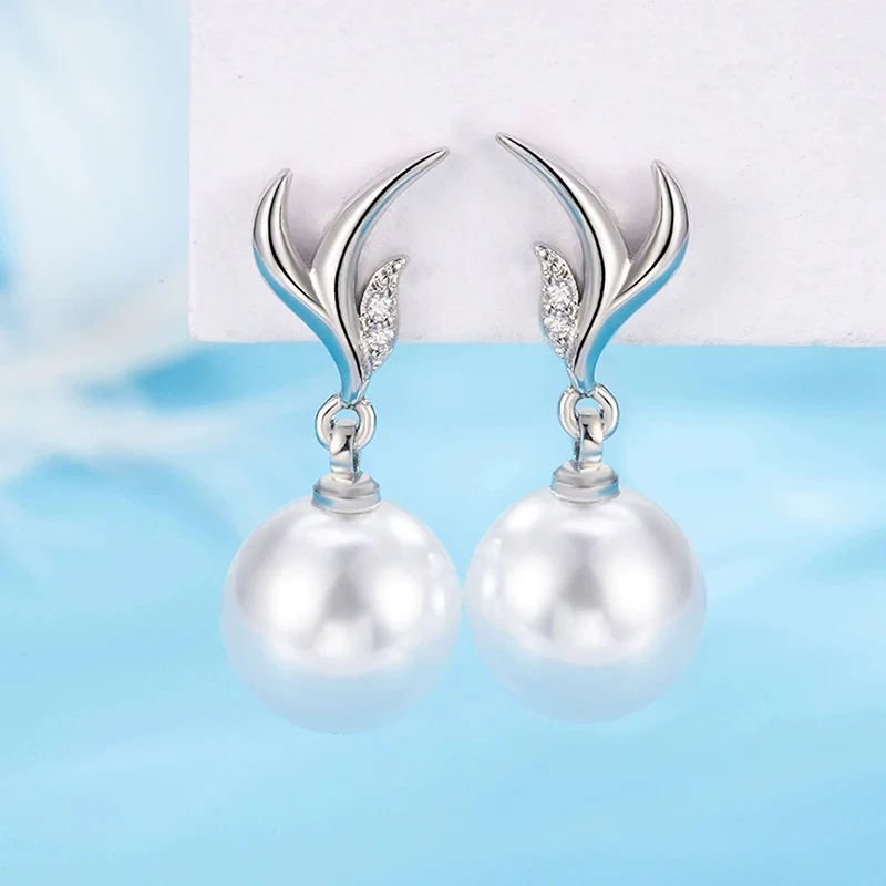 New Exquisite Simple Pearl Willow Leaf Earrings for Women Summer Fashion 925 Silver Flame Earring KOFSAC