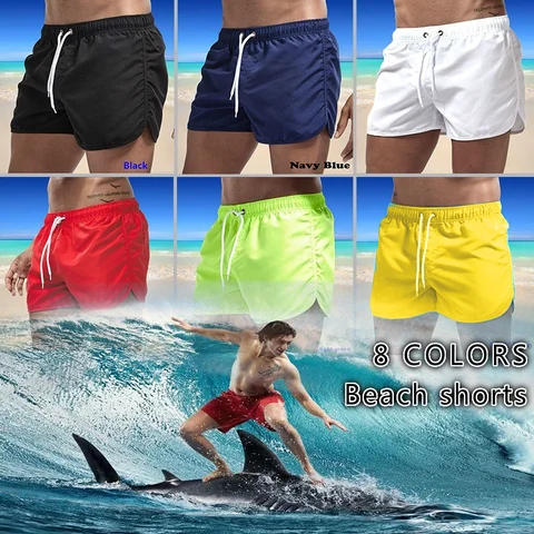 2025calções de banho masculinos praia shorts cordão com forro de malha cintura elástica simples respirável macio casual diário streetwear