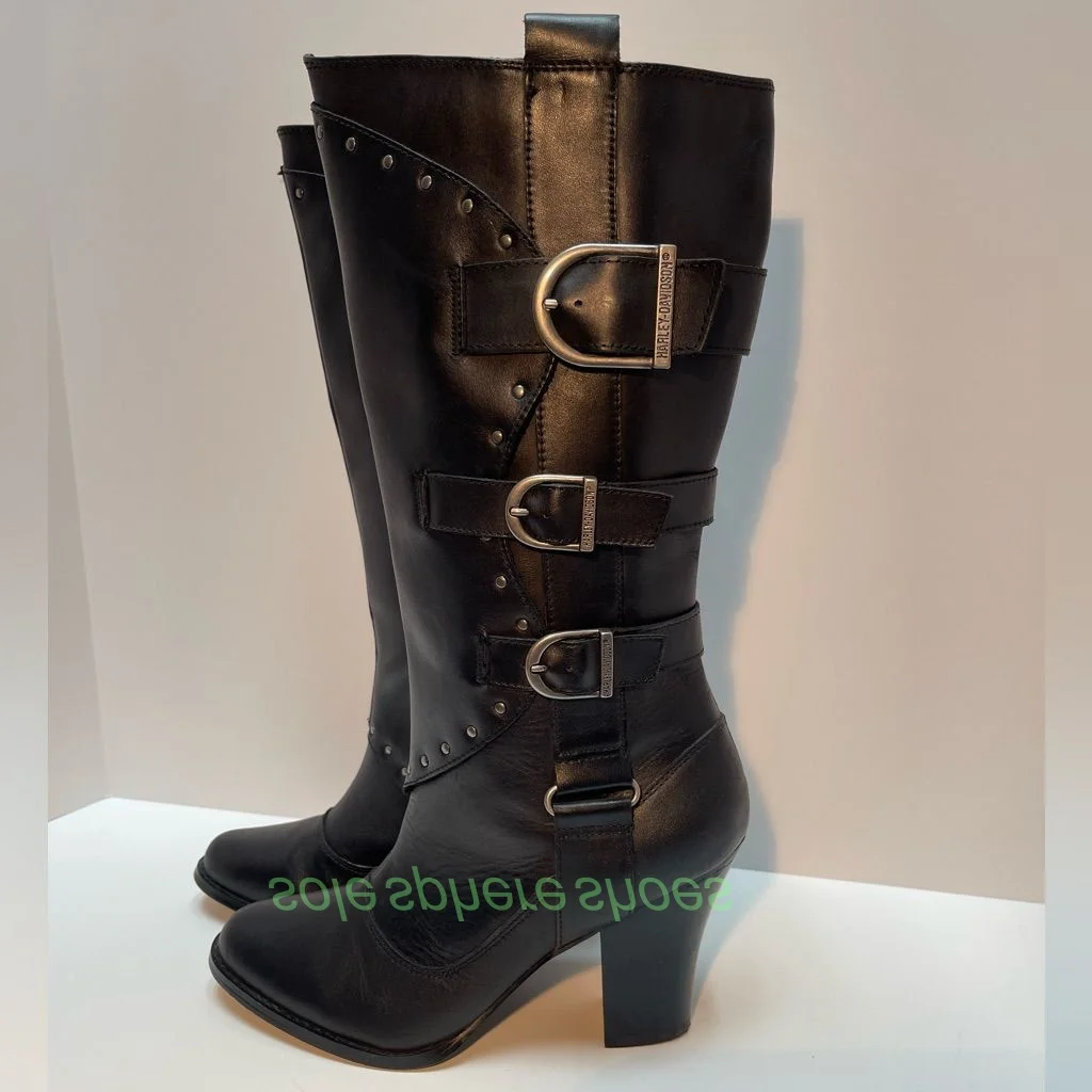 

Женские черные осенние ботинки из искусственной кожи для подиума, винтажные ботинки на массивном каблуке с пряжкой и ремешком на молнии, острый носок, осенние ботинки в стиле ретро, размер обуви 34-46