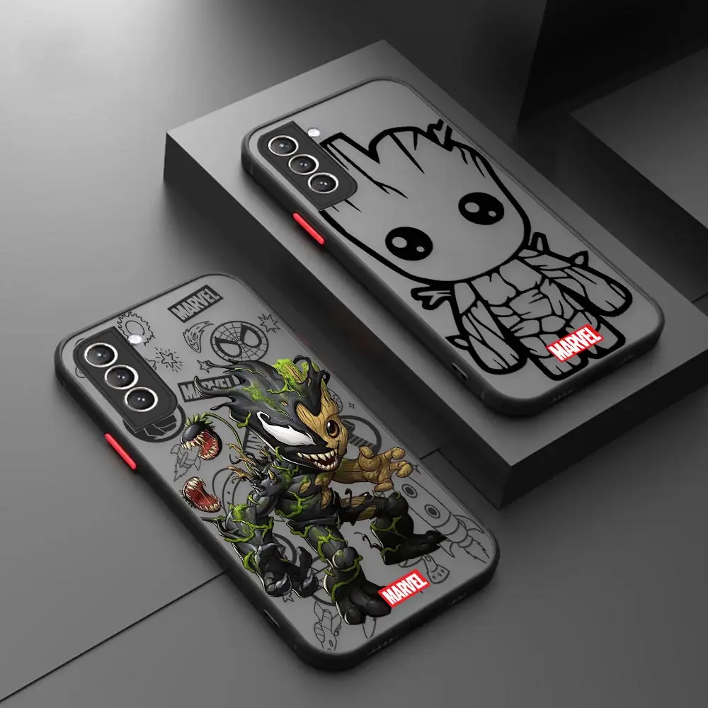 Marvel Groot Avengers Cute Galaxy S23FE Funda For Samsung S23 S22 S21 S20 Ultra FE S10 S9 S8 Plus Frosted Translucent Phone Case