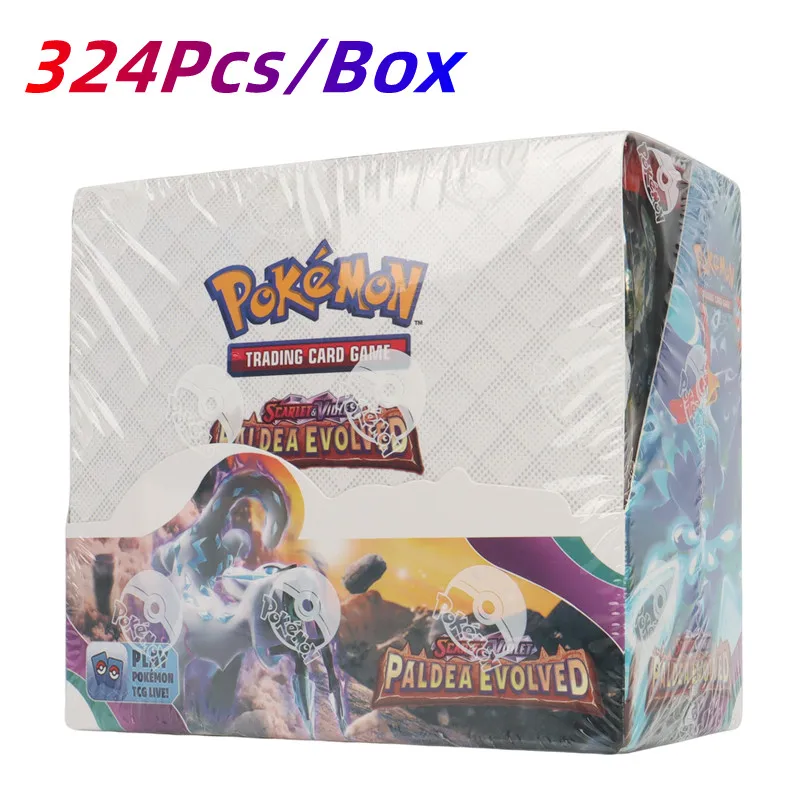 Cartas de Pokémon TCG en inglés, caja de refuerzo escarlata y violeta, PALDEA evolucionada, 324 piezas, paquete de 36