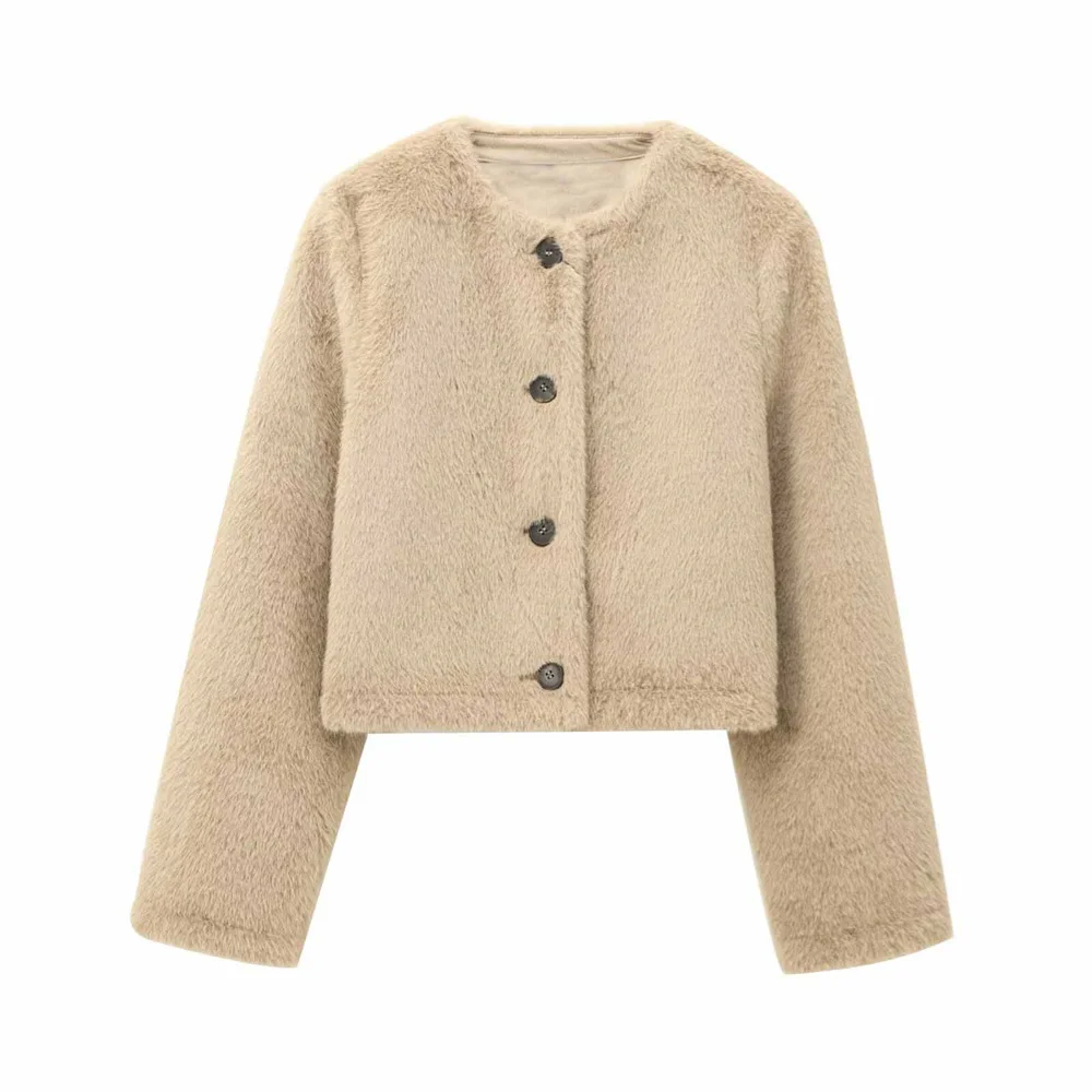 

Осень/зима, новый продукт, повседневная женская мода, простая короткая куртка с круглым вырезом и пряжкой, пальто