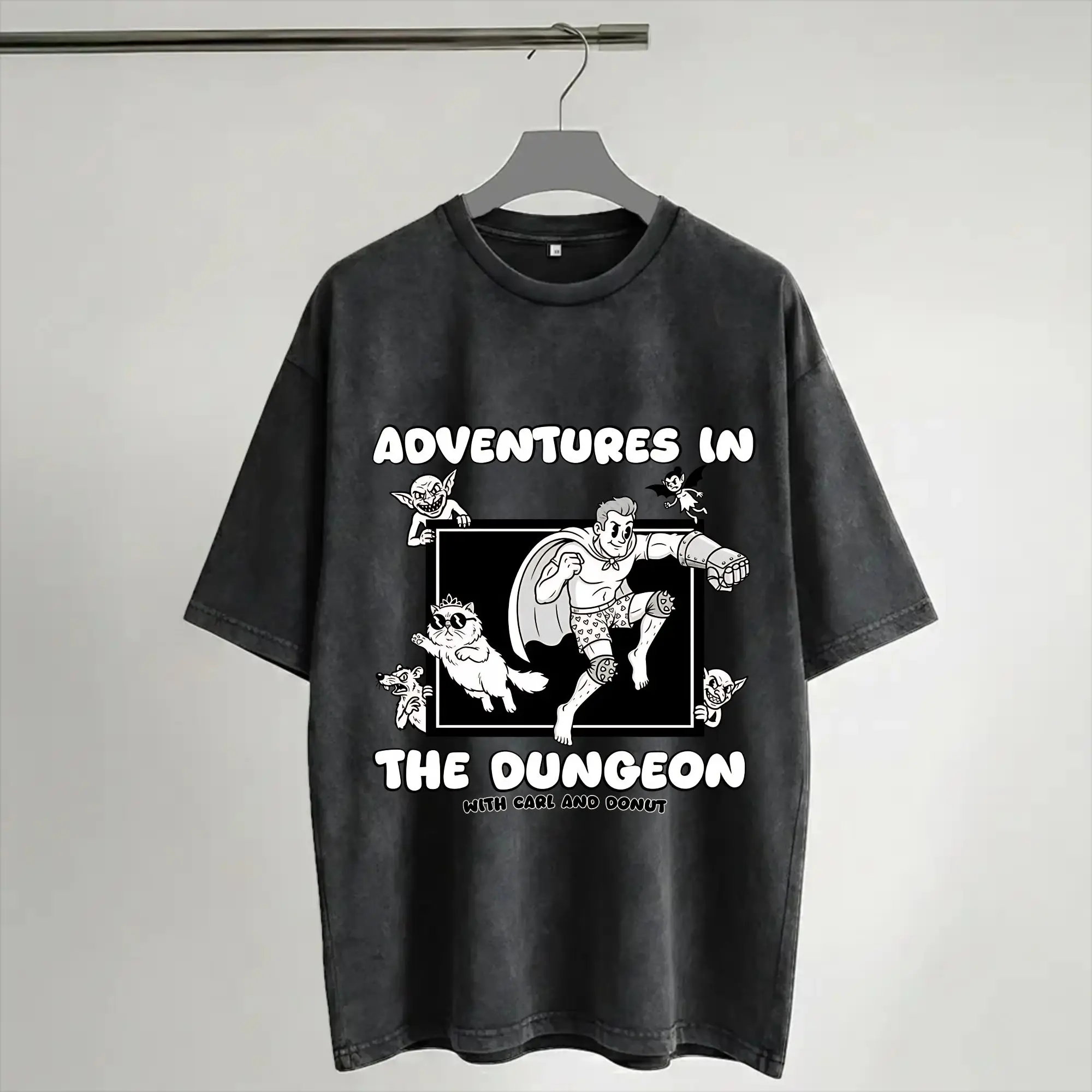 Carl And The Princess Donut and Mongo Dungeon Crawler Carl  T Shirt Hip Hop Washed Short Sleeve T-Shirts Streetwear