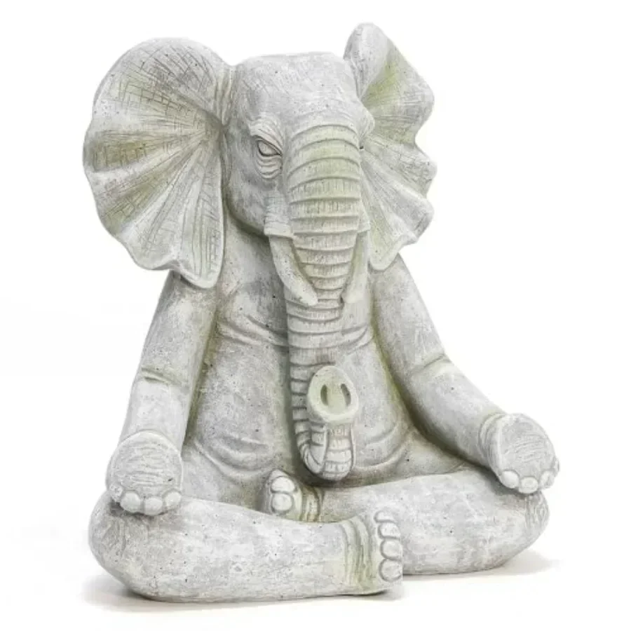 Garden decoration: Gray MgO meditating elephant statue, 16.34'' tall, weather-resistant and lightweight for outdoor or indoor u
