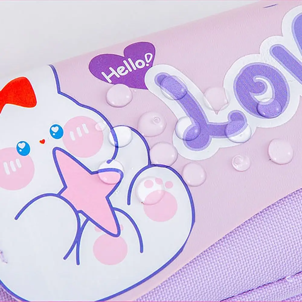 Cartoon Canvas Stationery Storage Bag 3-Layer Multi-function Pen Bag Large-capacity Portable Pen Pouch