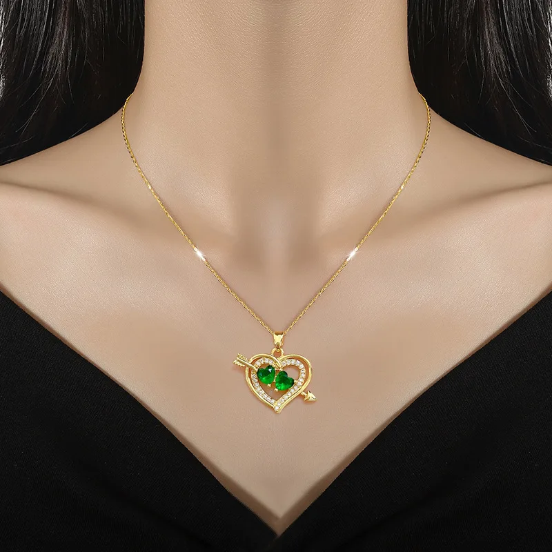 Fashion High-End Feeling Arrow through the Heart Copper Pendant Necklace for Women Luxury Elegant Full Diamond Stainless Steel