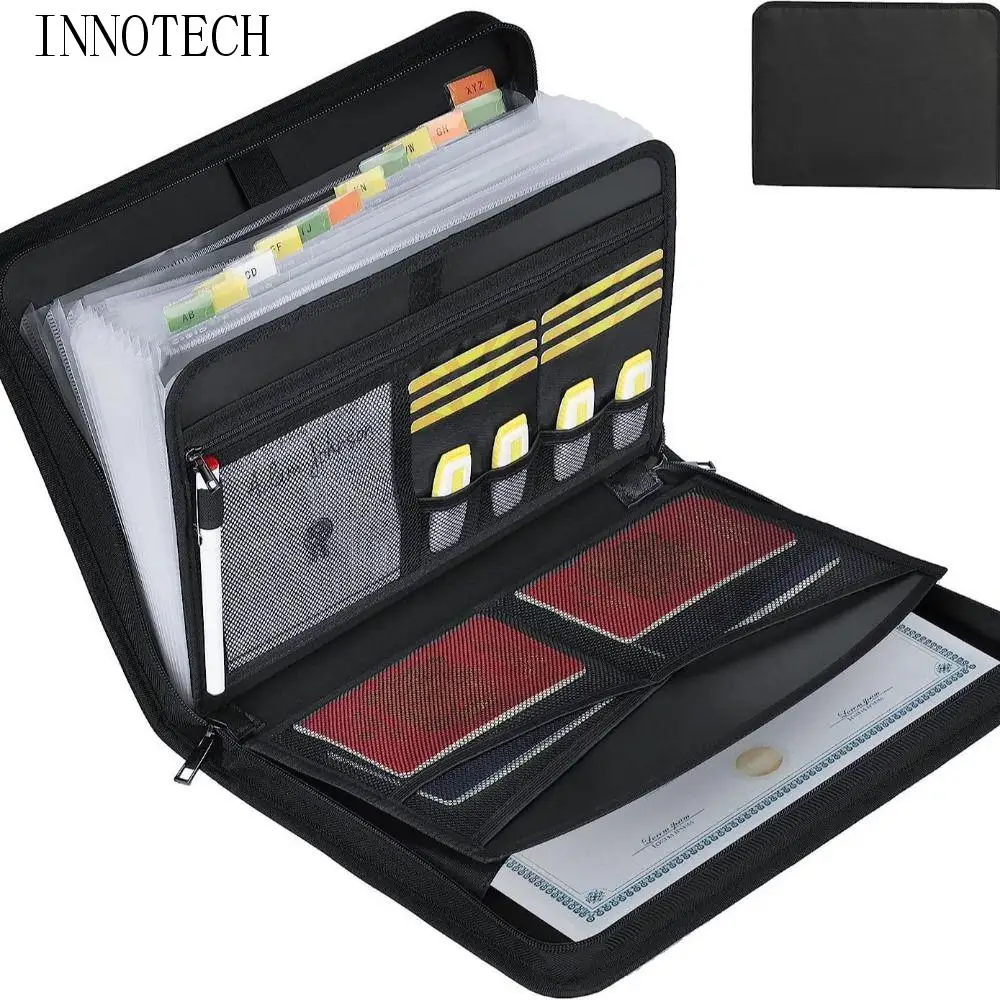 

Fireproof Expanding File Folder Waterproof Multi Pockets Document Bag with Labels Space Saving Portable Accordion File Organizer