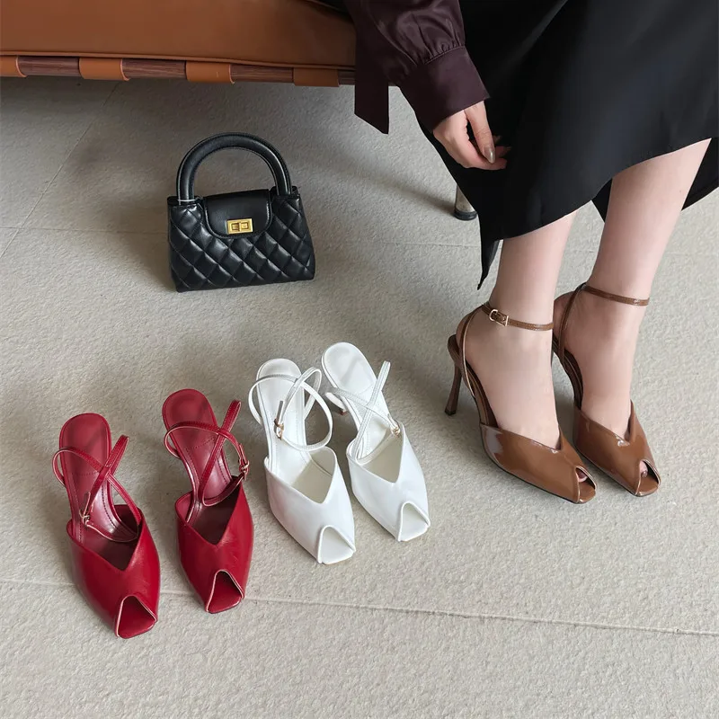 

Bailamos Spring New Brand Women Sandals Fashion Red Ladies Elegant Slingback Shoes Square Toe Thin High Heel Outdoor Dress Pumps