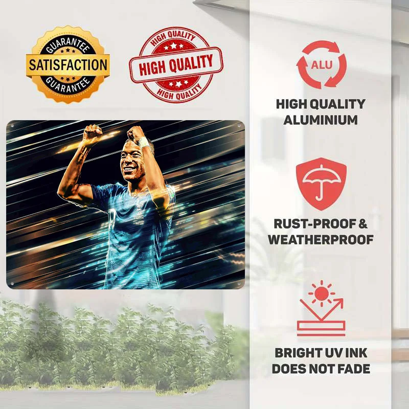 Kylian Mbappé Football Tin Poster Customized Retro Soccer Wall Art Vintage Metal Signs for Fans House Decor Bar Accessories Room