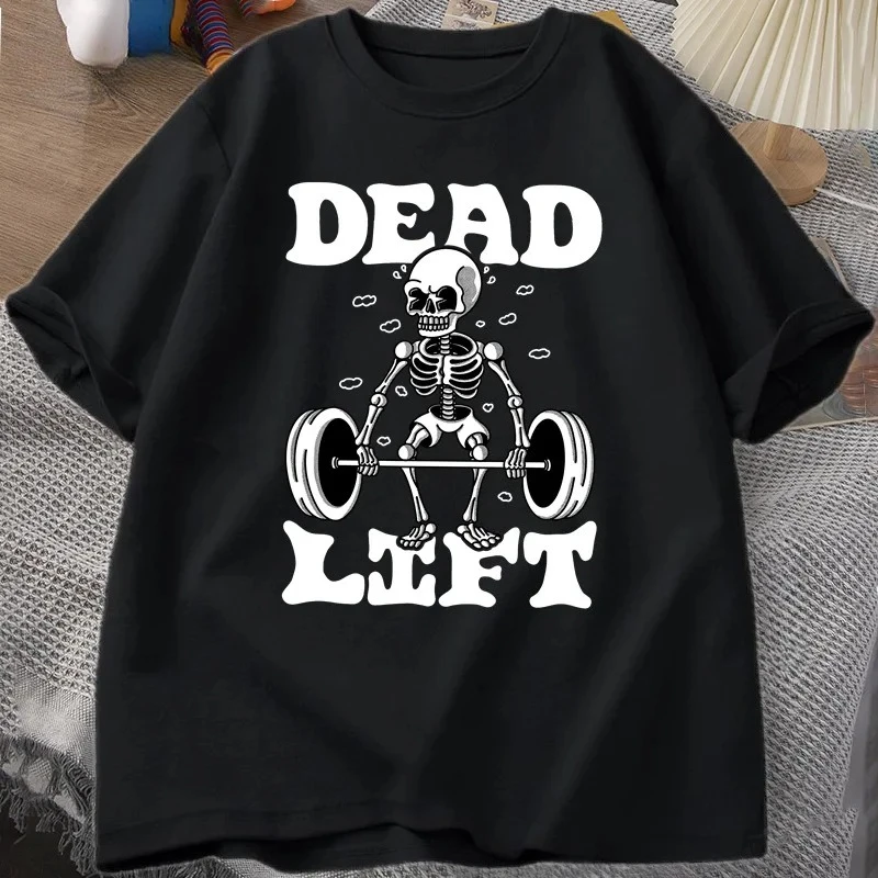Camisetas con estampado gráfico de esqueleto Dead Lift, camiseta divertida para gimnasio y entrenamiento para mujer, ropa informal retro de moda para levantamiento de pesas