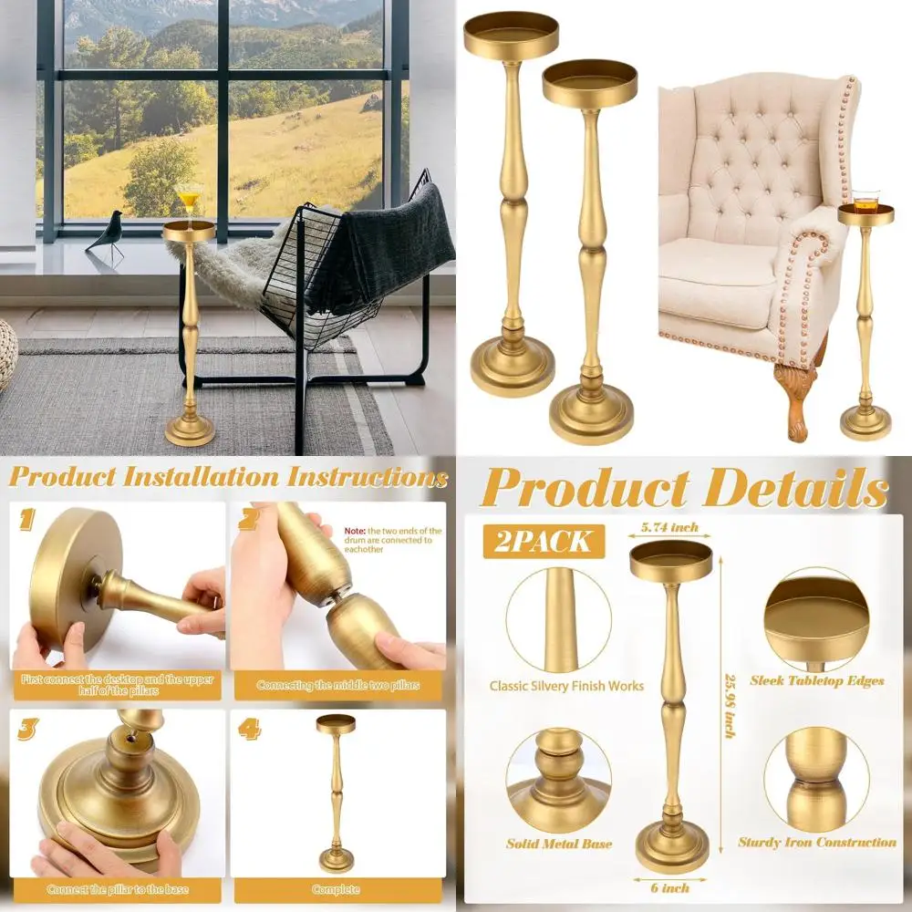 

Round Gold Metal Martini Table for Small Spaces, Nightstand, Bedroom, Living Room, Vintage Cocktail Stand, 5.74x5.74x25.98