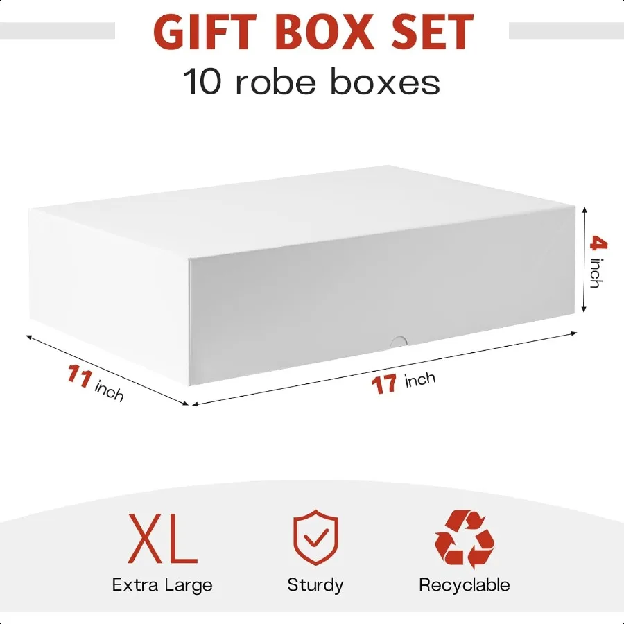 10 Pack Extra Large Gift Boxes with Lids for Presents 17 x 11 x 4 Inch Deep Robe Boxes White Auto Popup Box for Clothes Christm