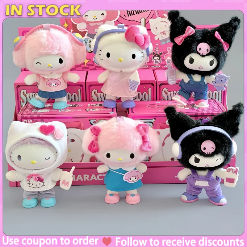 Genuino en stock Sanrio Hello Kitty Family Sweet & Cool Series Colgante de vinilo de peluche Caja sorpresa Bolsa Muñeca Kuromi Adorno Regalos para niñas
