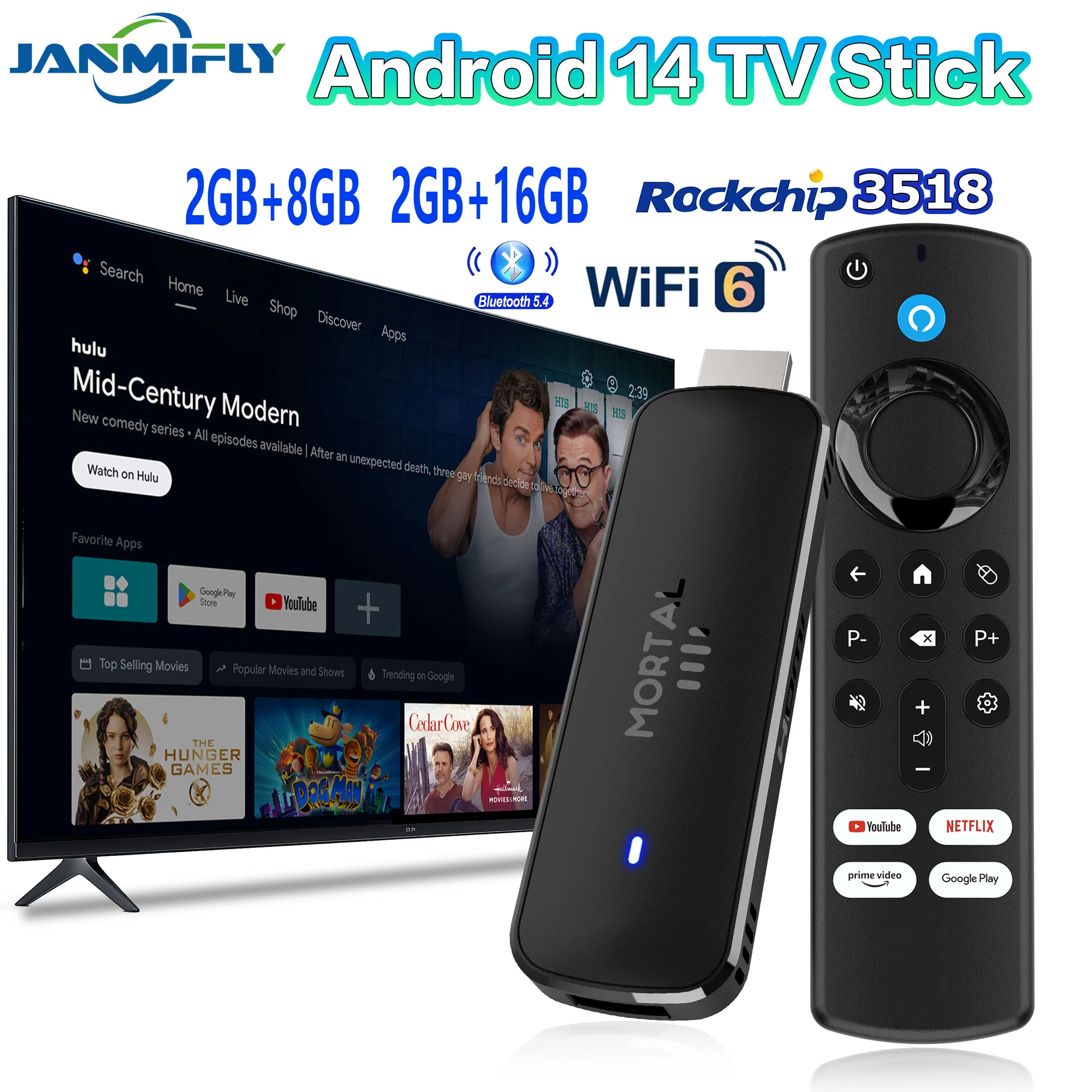 

2026 New Q8 TV Stick Dual Wifi 6 4K Ultra HD RK3518 Quad Core Voice Remote Home Theater Media Player