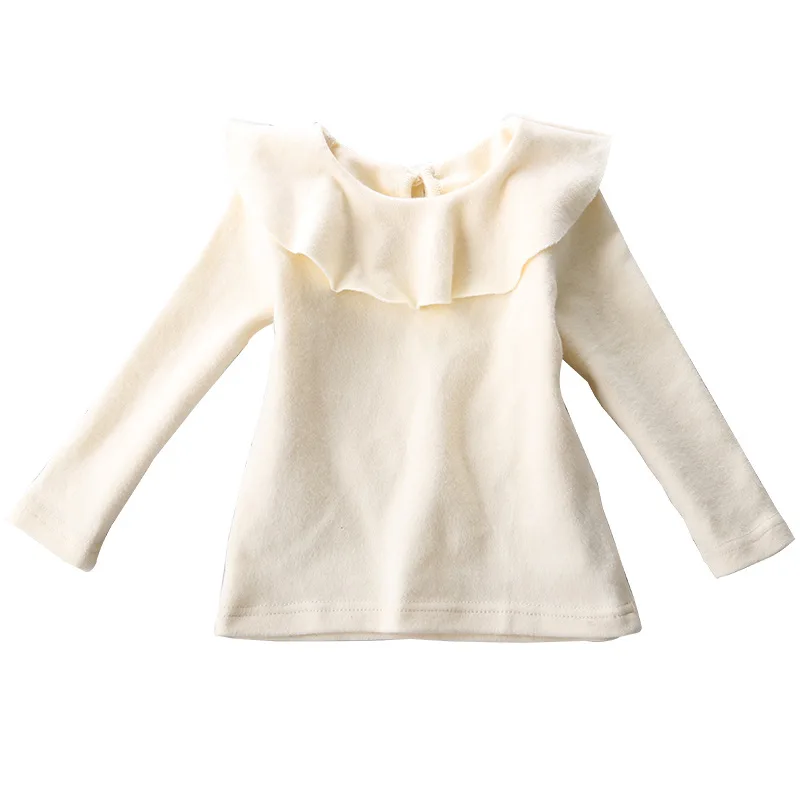 春の子供用柔らかい服甘い赤ちゃん女の子フリル襟 Tシャツキッズコットン長袖トップ