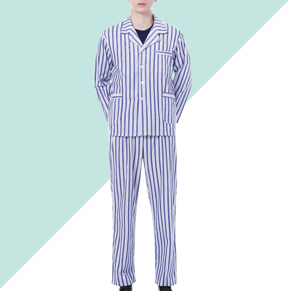 

1Set Adult Patient Pajamas White Stripe Size L Long Sleeve Comfortable Hospital Sleepwear Breathable Lightweight