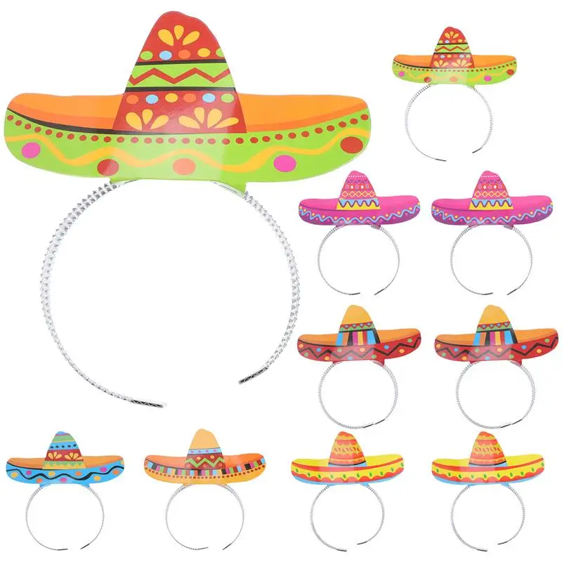 

12pcs Festival Holiday Hat Hair Clasp Mexican Theme Headwear Mexican Party Headbands Wide-brimmed Hat Headband Headband