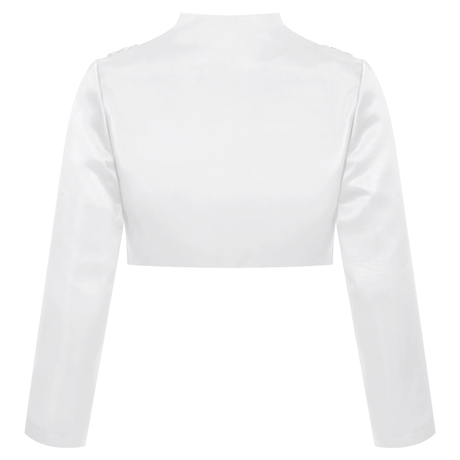 Kids Girls Satin Bolero Jacket Shoulder Cropped Bolero Cardigan Festive Long Sleeve White Ivory Communion Dress Baptism Dress