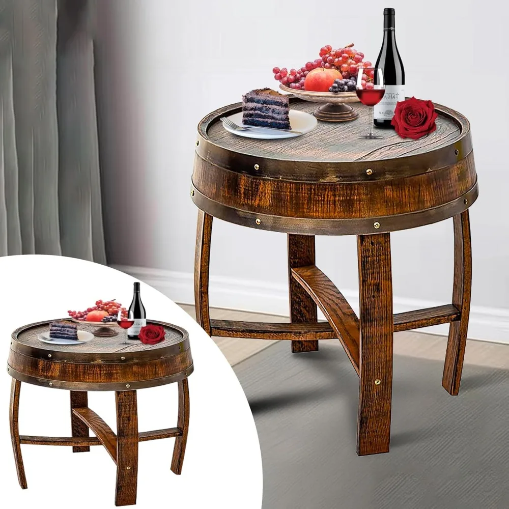 Whiskey Barrel Table, Living Room Round End Table, Handcrafted Wine Barrel Wine Coffee Side Table
