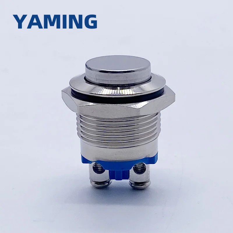 16mm Metal Push Button Switch IP65 Waterproof Nickel Plated Brass Press Button Self-reset 1NO High/Flat/Shape Round Momentary