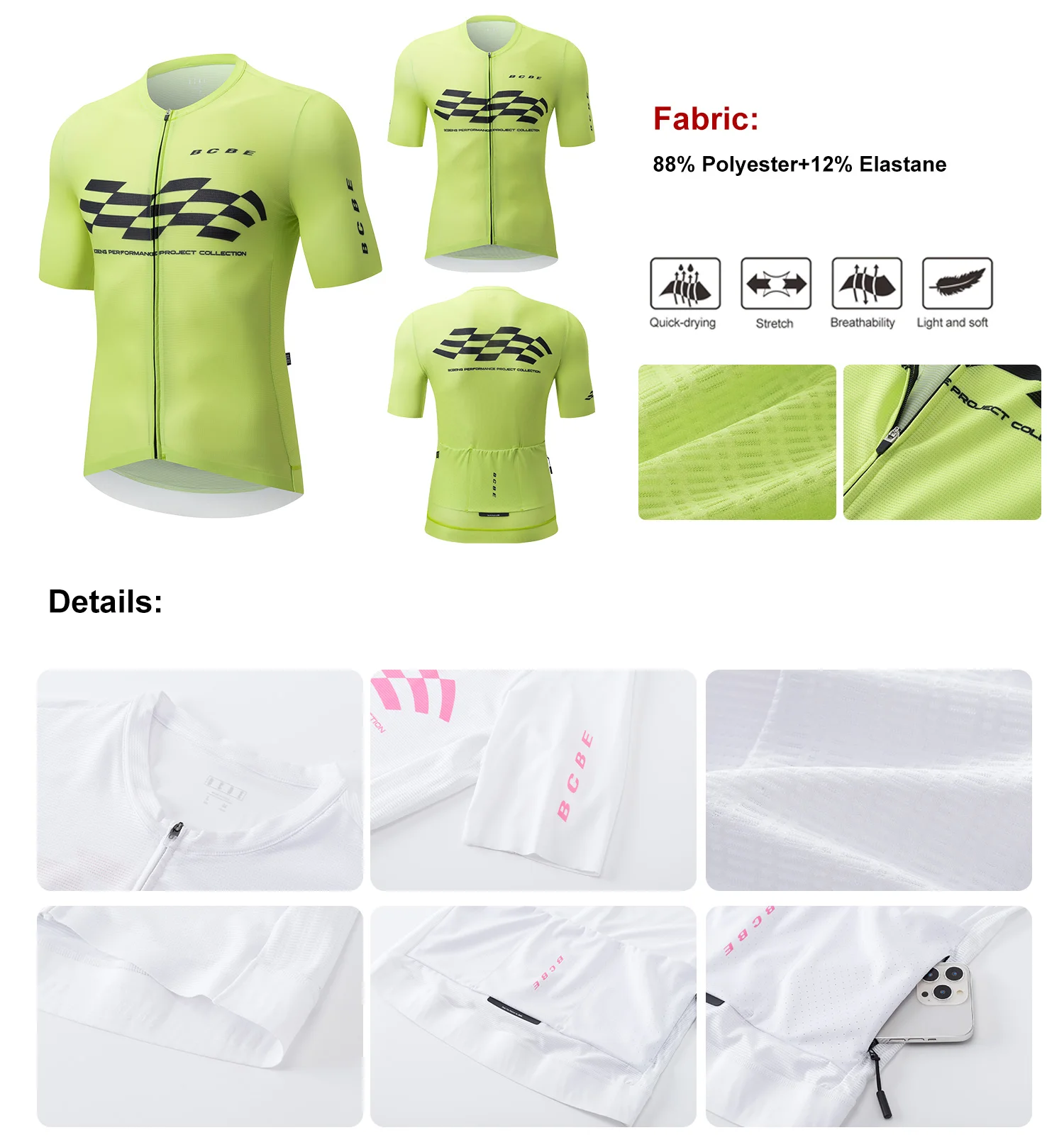 BCBE-ING Neues Radtrikot, kurzärmelig, für den Sommer, leicht, Aero-Fit, Radtrikot, atmungsaktiv, schnell trocknend, MTB-Fahrradbekleidung – Detail 2