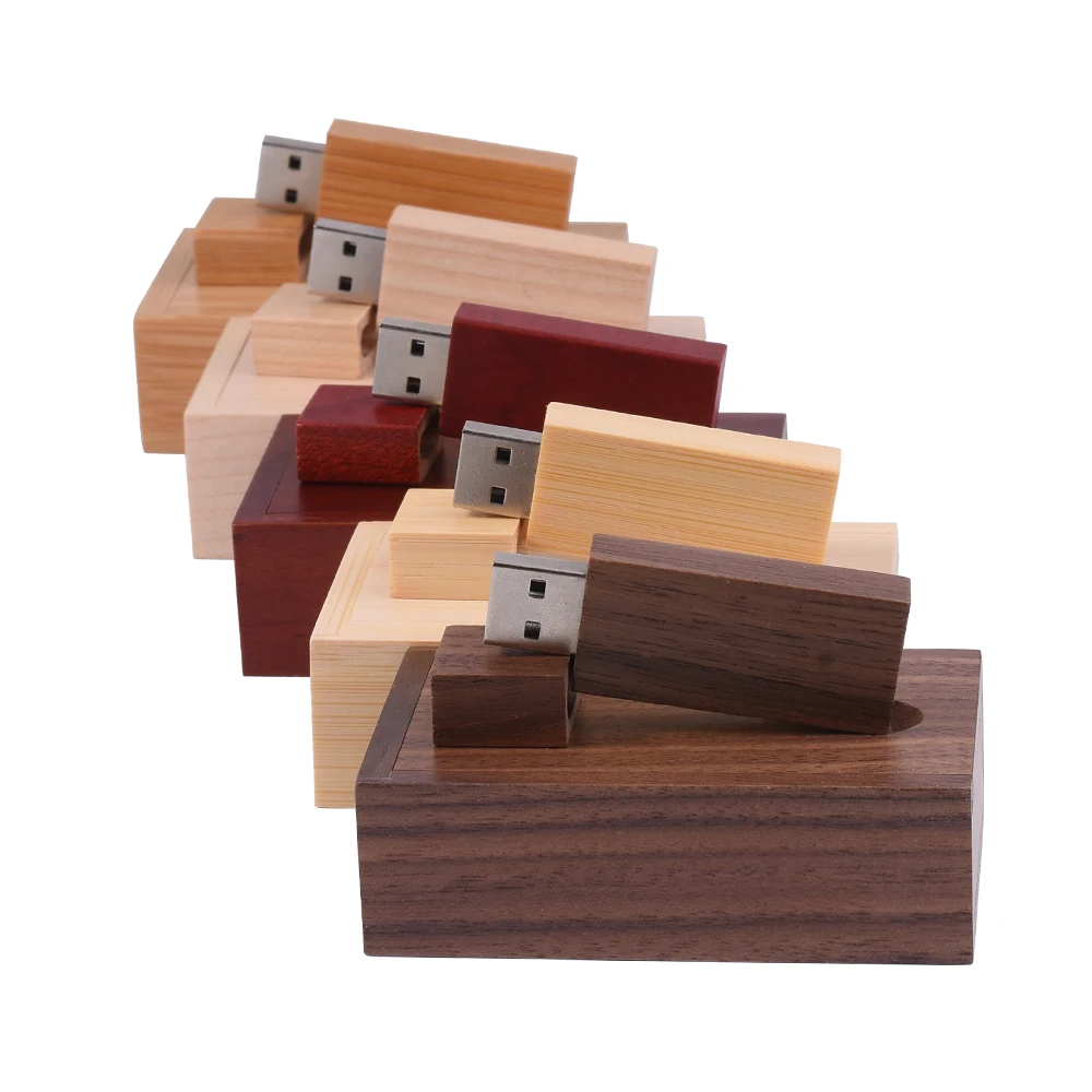 Tự Do Tùy Chỉnh LOGO Chụp Ảnh Bằng Gỗ USB 2.0 Flash Drive 32GB Camera Bút 64GB Thẻ Nhớ 128GB Cưới hộp Quà Tặng 10 Cái/lốc