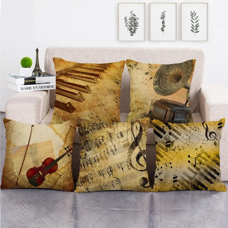 Retro musical instrument - violin keys Digital printing short plush pillow covers for car sofa office cushion cover home goods
