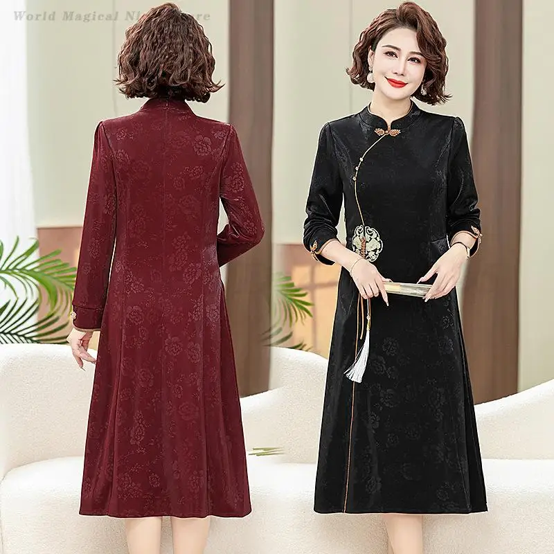 

New Chinese Style Cheongsam Plus Size A-Line Vestidos Traditional Oriental Dress Elegant Temperament Improved Qipao Party Gown