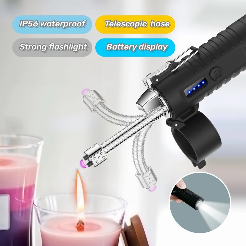 Outdoor Waterproof Double Arc Lighter Intelligent Power Display with Flashlight Portable Multi-Purpose Igniter Charging Lighter