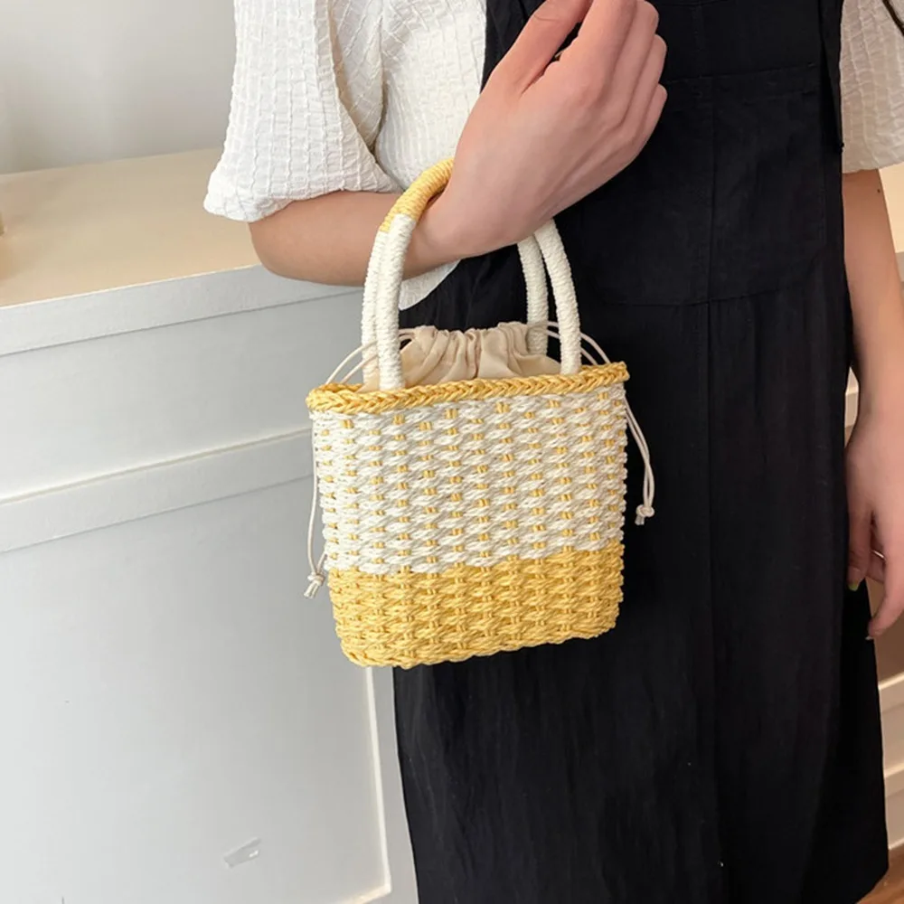 Красочная соломенная сумка для покупок, повседневная большая вместительная лоскутная полосатая сумка, летняя уличная пляжная сумка для женщин и девочек