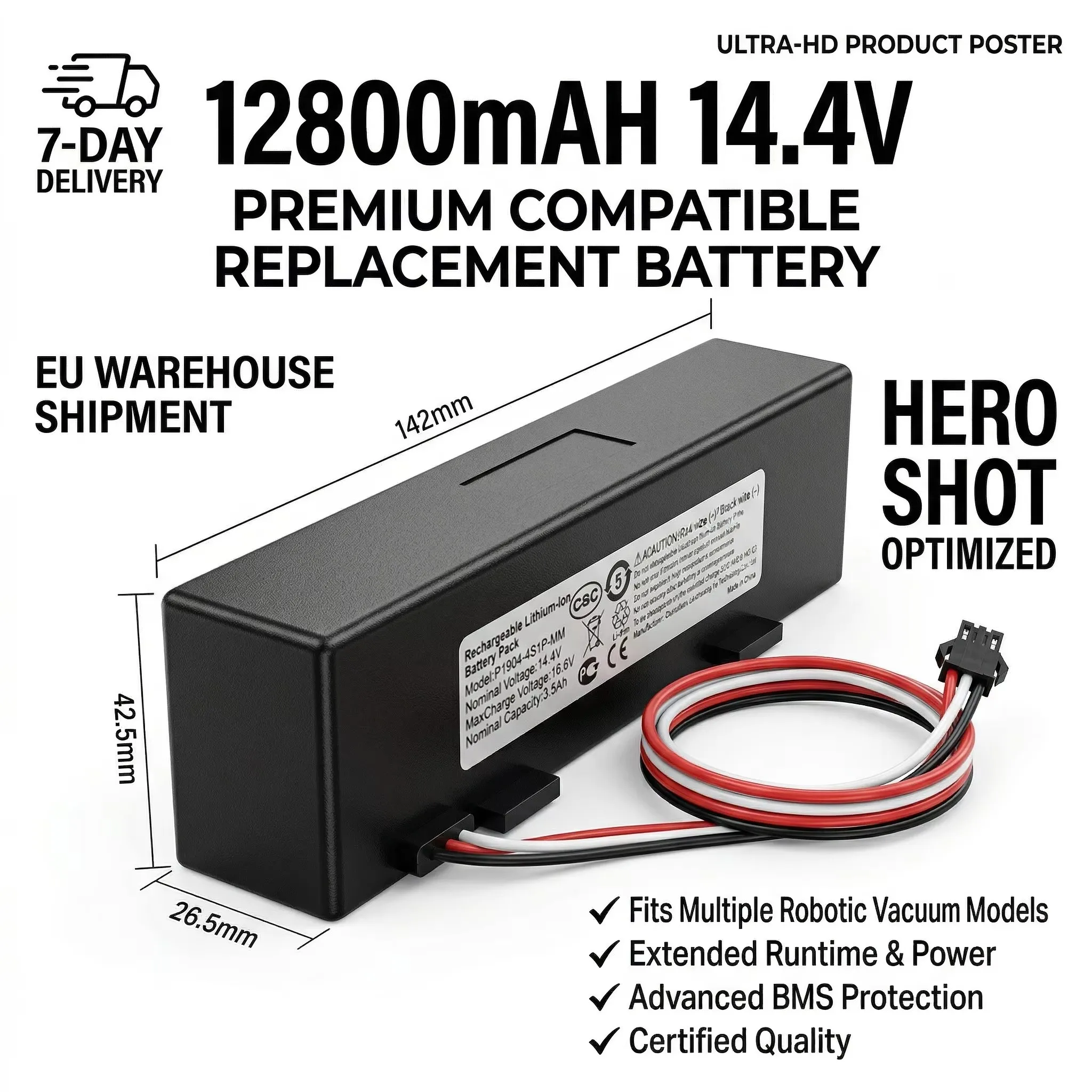 Batteria ricaricabile agli ioni di litio per aspirapolvere robot Xiaomi 2S Mi Home STYTJ02YM 14,8V 12800mAh e per aspirapolvere Haier JX37
