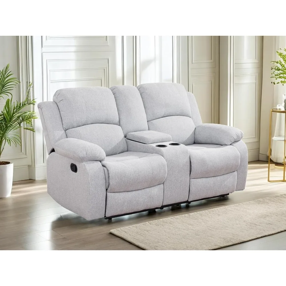 Loveseat Recliner Sofa，Fabric Recliner Sofa Set for Living Room Furniture Sets，Grey Double Recliner Loveseat for Living Room/Off