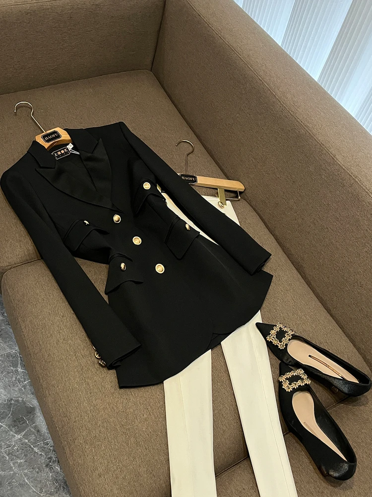 

Ele Single-Button Profional Coat Ladylike Versatile Slimming Mid-Length Suit YK34 Straight-Line Long Sve