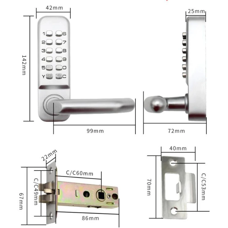 80mm Thick Villa Gate Password Lock Exterior Garden Door Lock with Keypad Keyless Entry Combination Lock