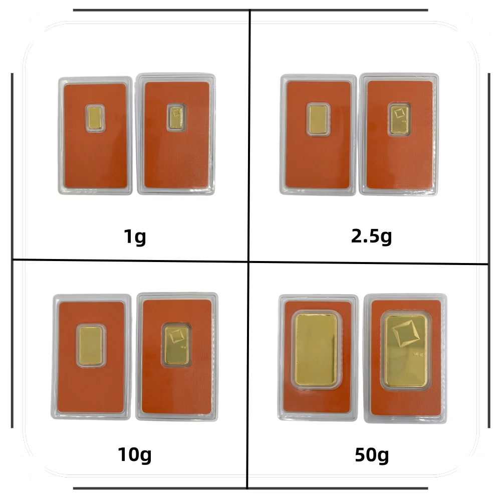 New Gold Plated Brass Bar Non-Magnetic 1g/1oz/2.5g/20g/50g With Independent Serial No. In Orange Sealed Package Decoration Gift