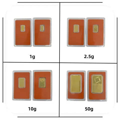 New Gold Plated Brass Bar Non-Magnetic 1g/1oz/2.5g/20g/50g With Independent Serial No. In Orange Sealed Package Decoration Gift
