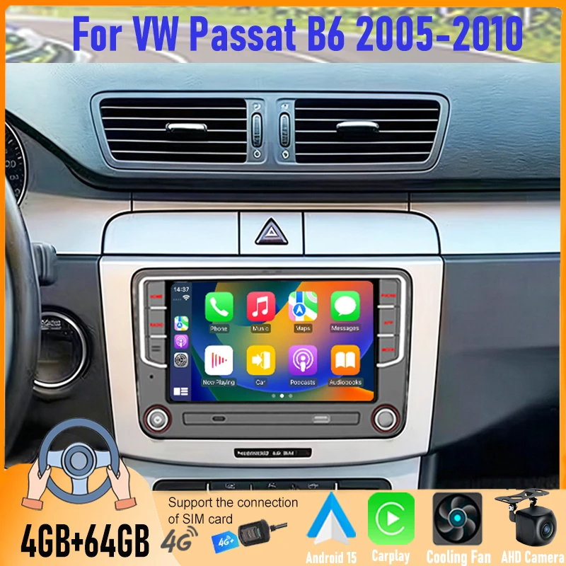 

7''6+128GB Android Car Radio For VW Passat B6 2005-2010 With CarPlay Android Auto GPS Navi Head Unit Canbus WiFi Rear Camera BT